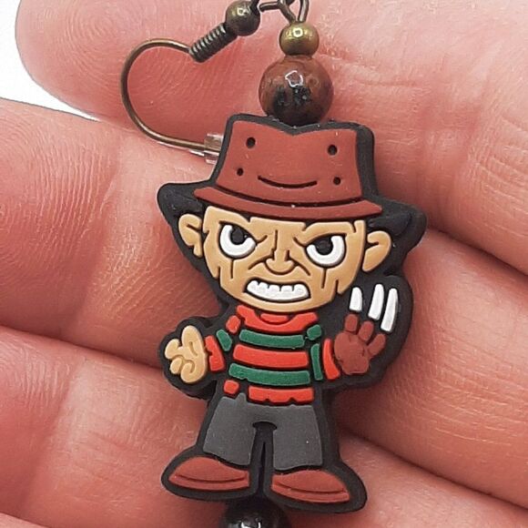 Wicked Treasures Jewelry - Freddy Kruger Silicone & Mahogany Obsidian Drop Earrings